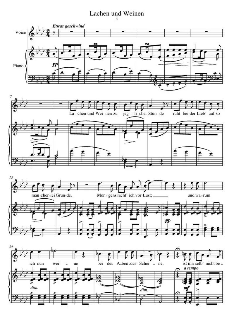 Первая страница нот «Lachen und Weinen»