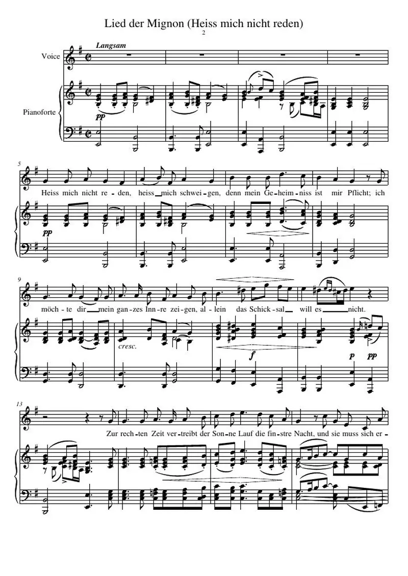 Первая страница нот «Песня der Mignon (Heiss mich nicht reden)»