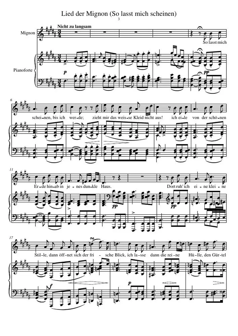 Первая страница нот «Песня der Mignon (So lasst mich scheinen)»