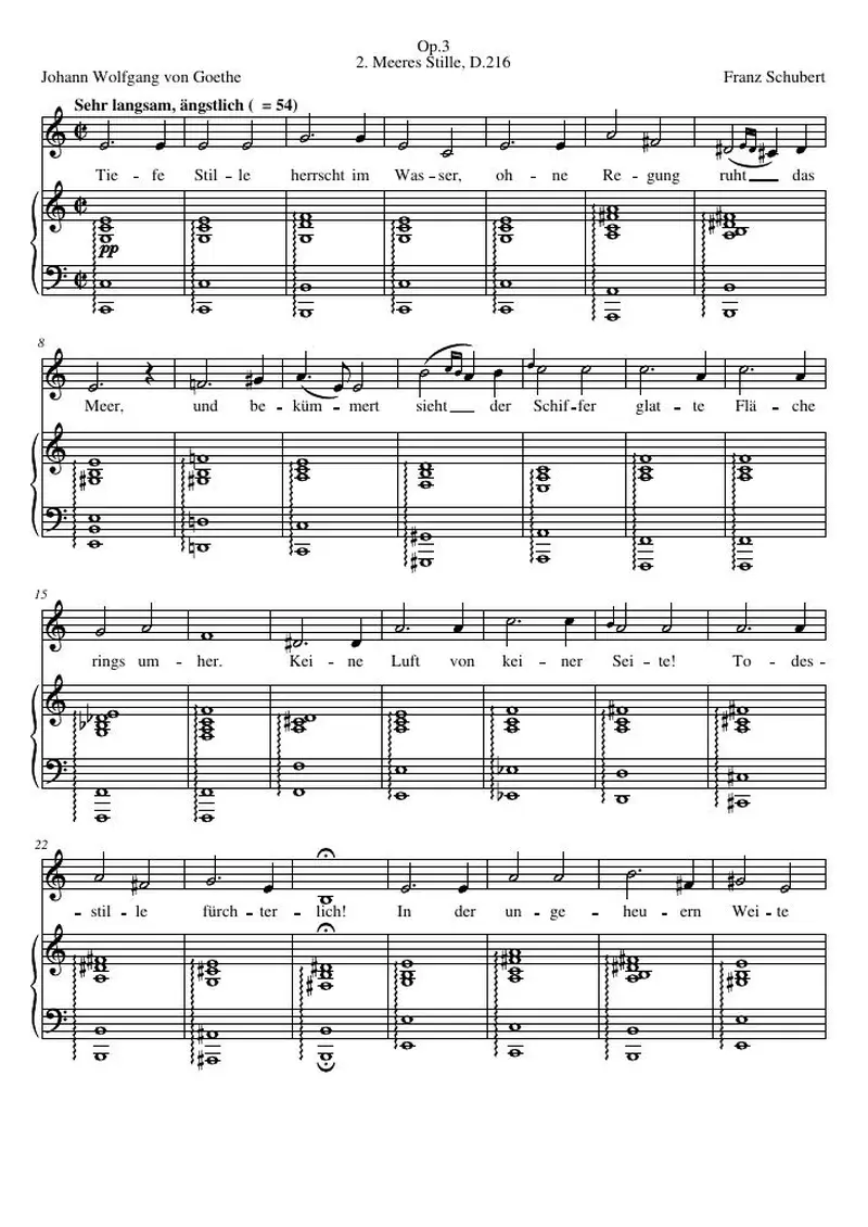 Первая страница нот «Meeres Stille, D.216»
