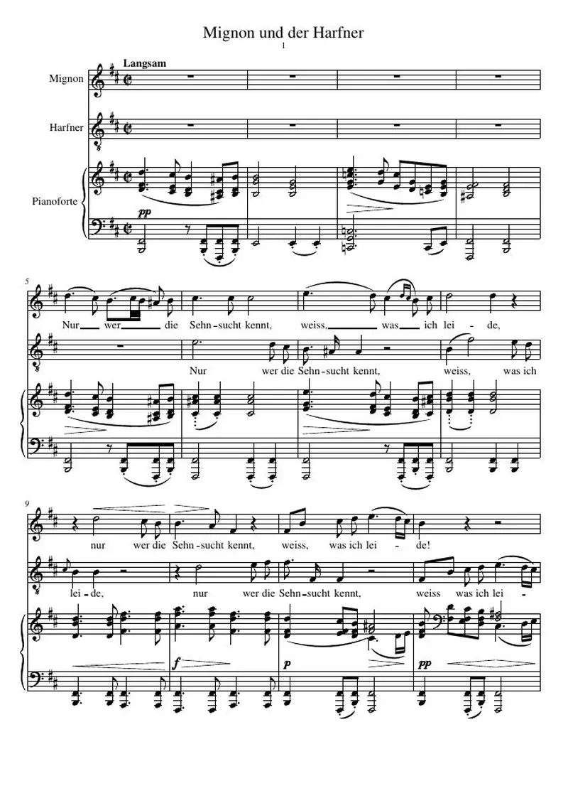 Первая страница нот «Mignon und der Harfner»