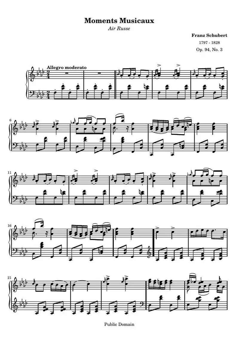 Первая страница нот «Moments Musicaux № 3 F минор»