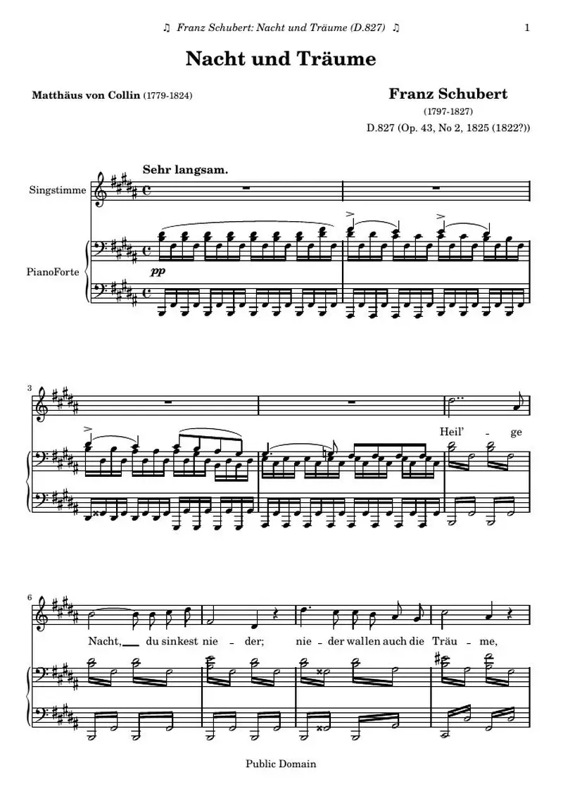 Первая страница нот «Nacht und Träume»