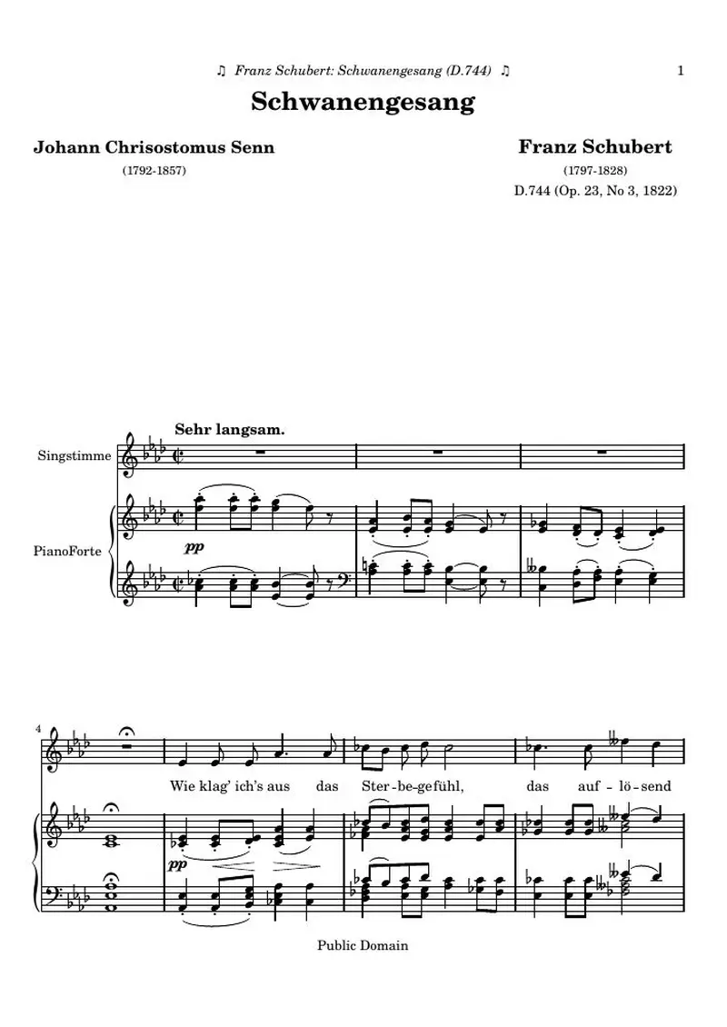 Первая страница нот «Schwanengesang»