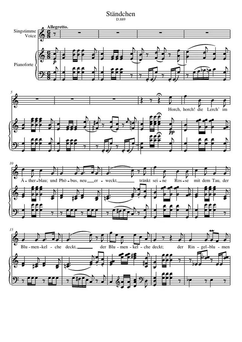 Первая страница нот «Ständchen, № 2»