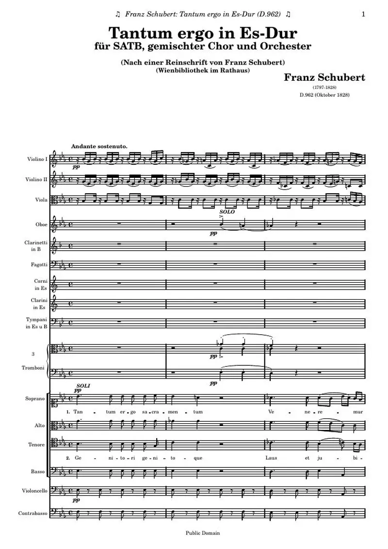 Первая страница нот «Tantum ergo»