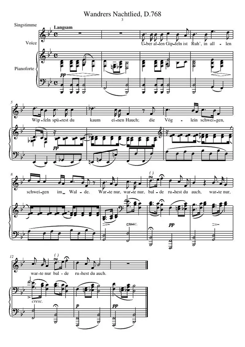 Первая страница нот «Wandrers Nachtlied, D.768»