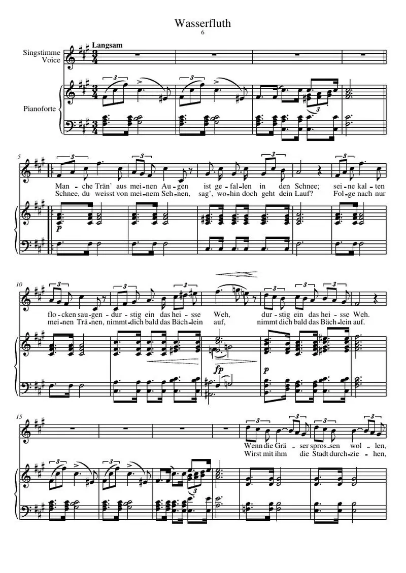 Первая страница нот «Wasserfluth»