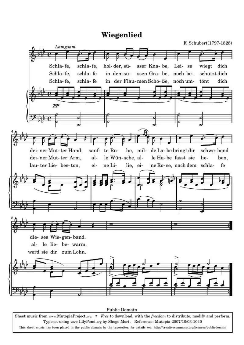 Первая страница нот «Wiegenlied»