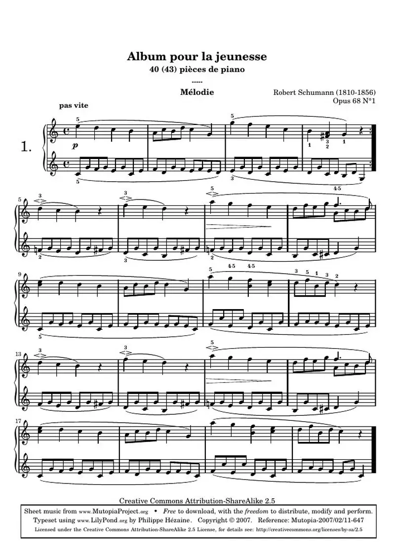 Первая страница нот «Альбом для юношества - 1.Мелодия»