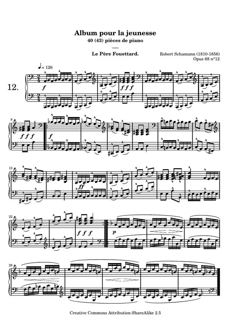 Первая страница нот «Альбом для юношества - 12.Le Père Fouettard»