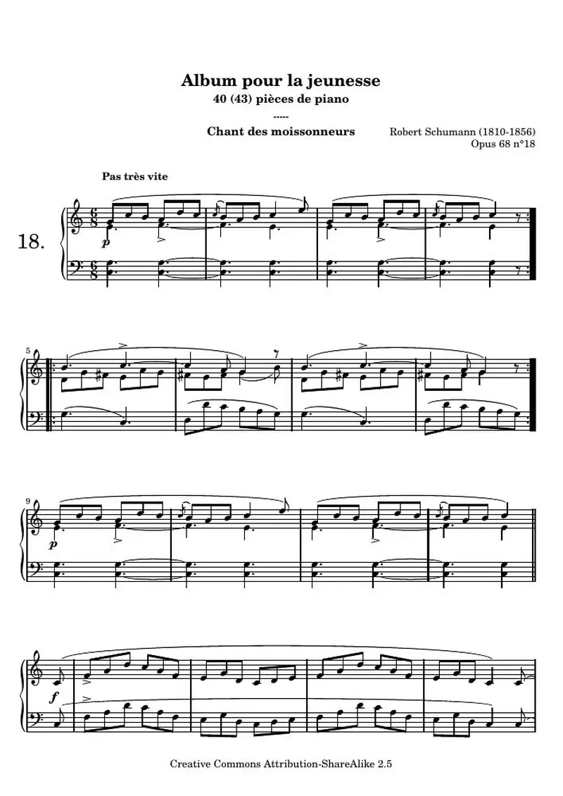 Первая страница нот «Альбом для юношества - 18.Chant des moissonneurs»