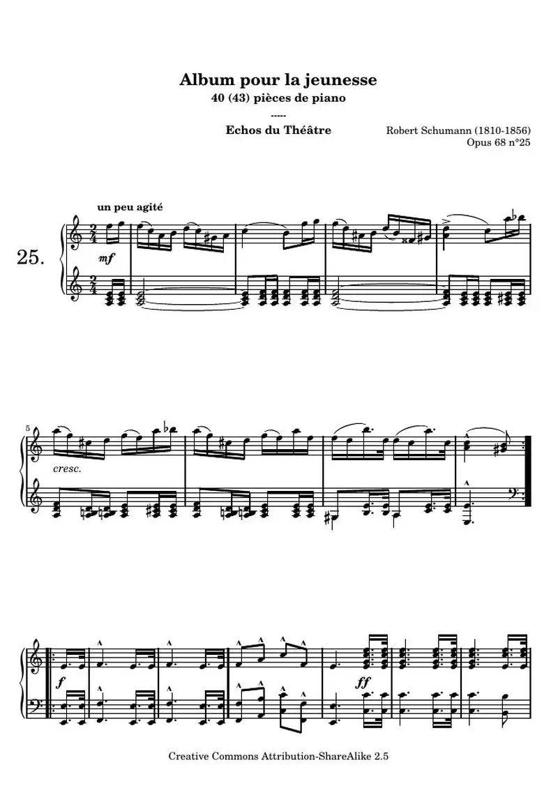 Первая страница нот «Альбом для юношества - 25.Echos du Théâtre»