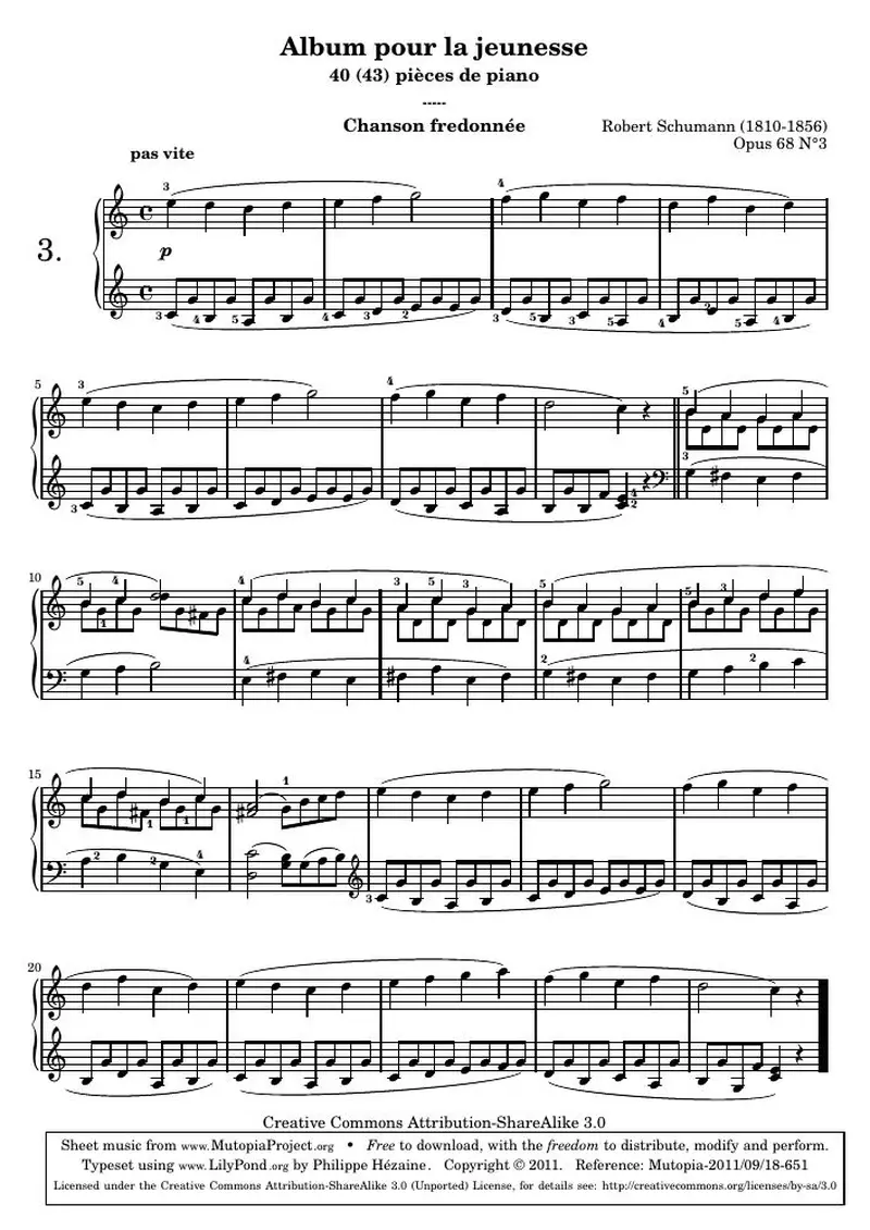 Первая страница нот «Альбом для юношества - 3.Chanson fredonnée»
