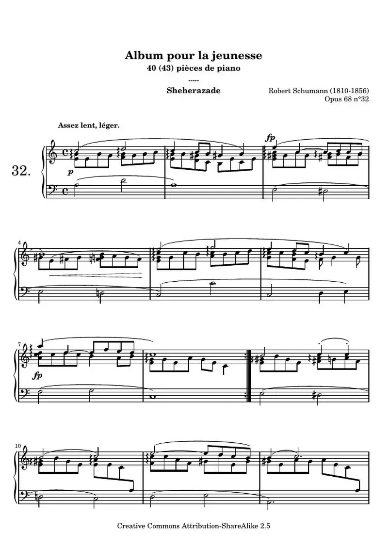 Первая страница нот «Альбом для юношества - 32.Sheherazade»
