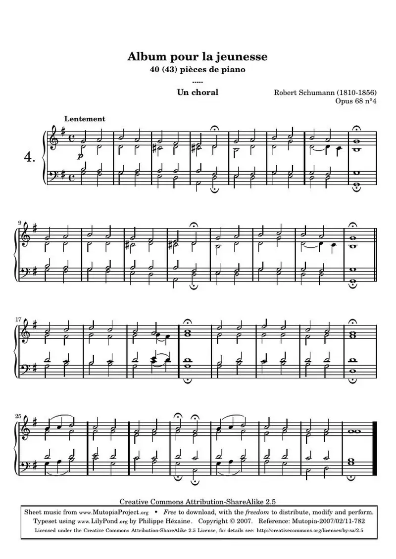 Первая страница нот «Альбом для юношества - 4.Un choral»