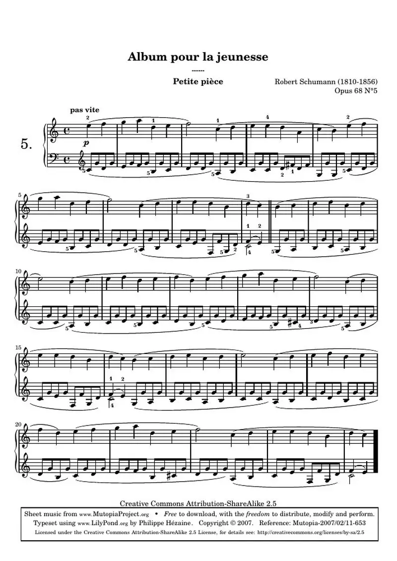 Первая страница нот «Альбом для юношества - 5.Petite pièce»