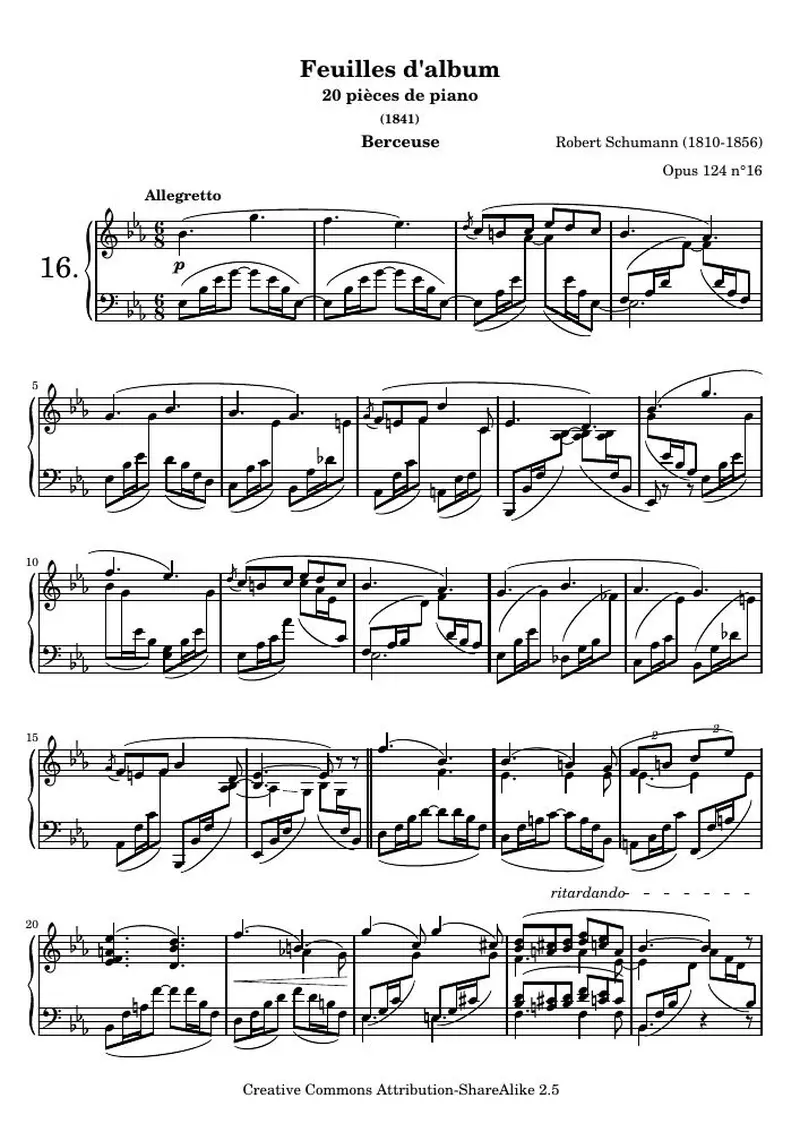Первая страница нот «Feuilles d'album - 16.»
