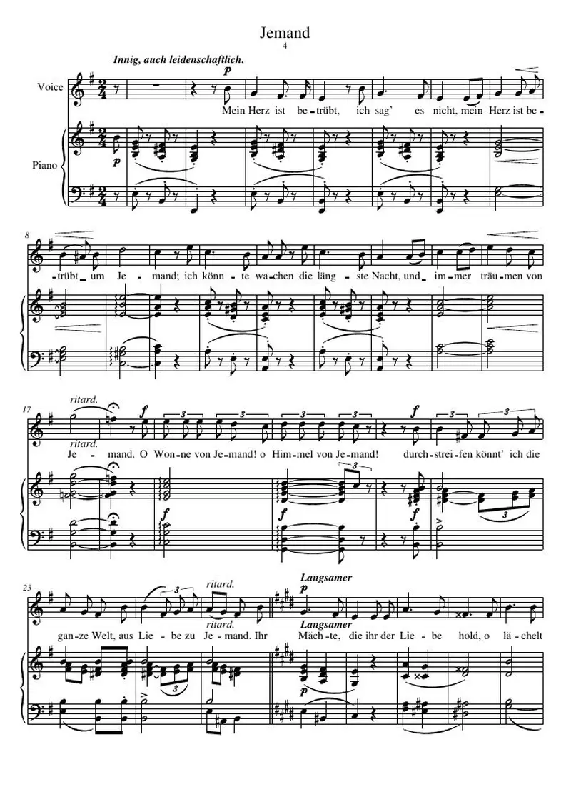 Первая страница нот «Jemand»