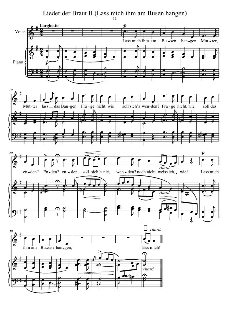 Первая страница нот «Lieder der Braut II (Lass mich ihm am Busen hangen)»