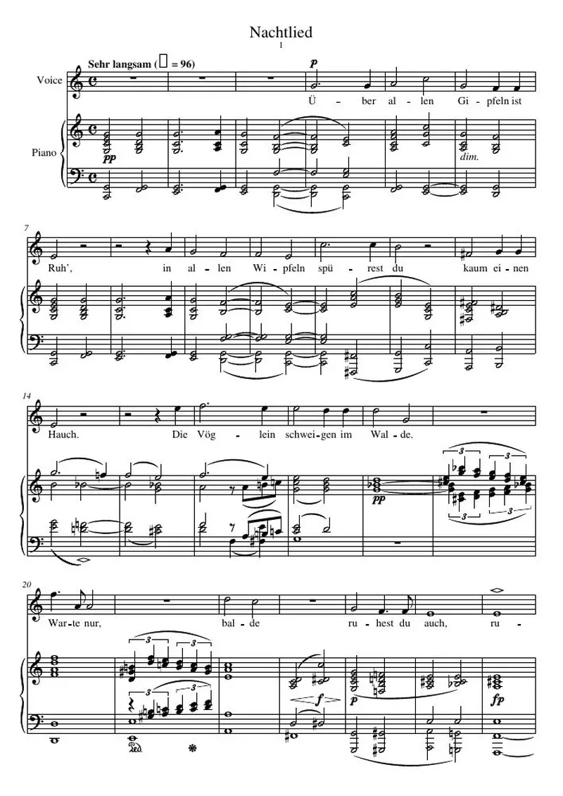 Первая страница нот «Nachtlied»