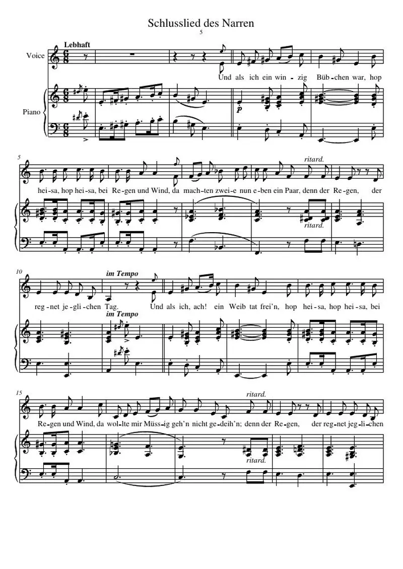 Первая страница нот «Schlusslied des Narren»