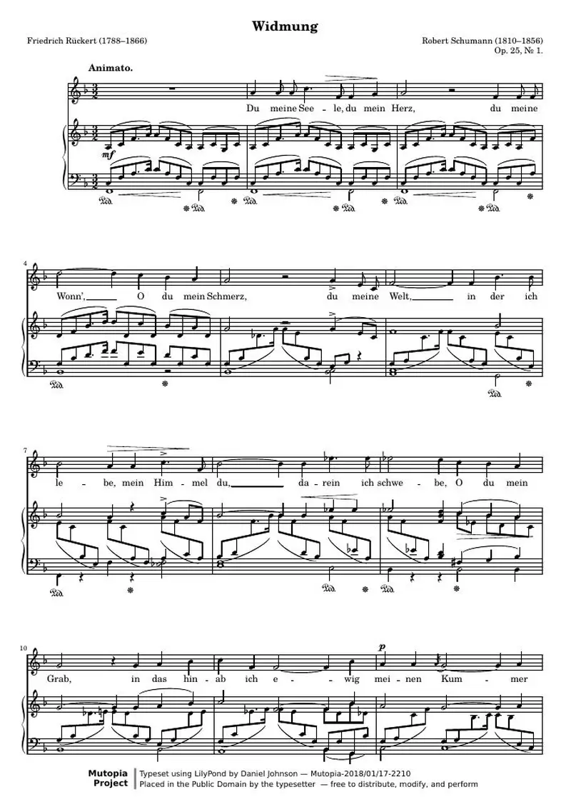 Первая страница нот «Widmung (low voice)»