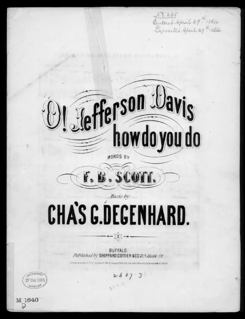 Первая страница нот «O Jefferson Davis, how do you do»