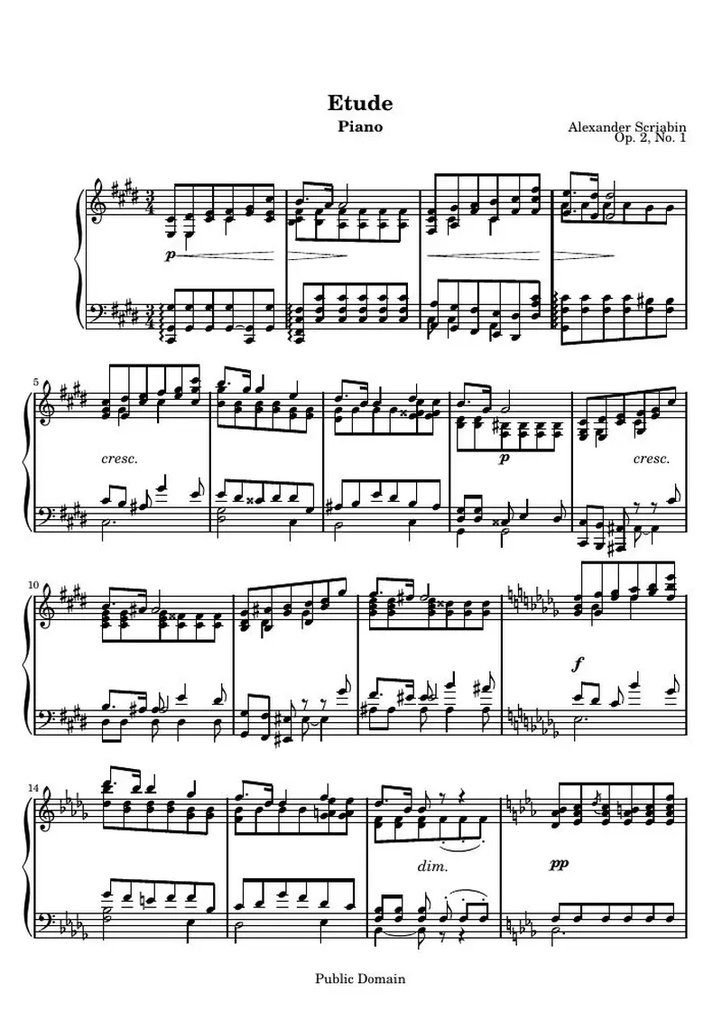 Первая страница нот «Этюд (соч. 2, № 1)»