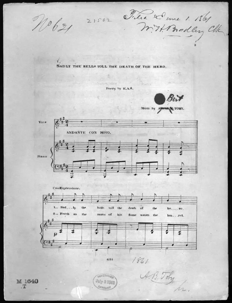 Первая страница нот «Sadly the bells toll the death of the hero»