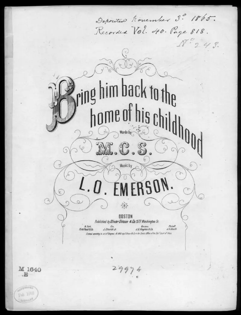 Первая страница нот «Bring him back to the home of his childhood»