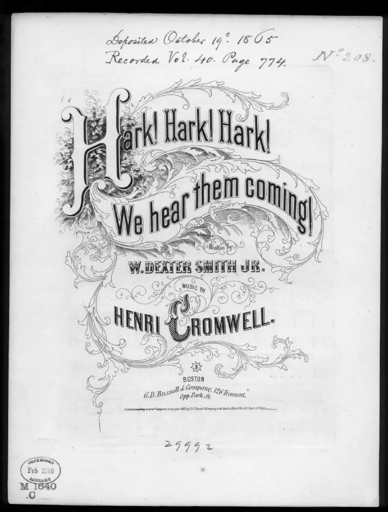 Первая страница нот «Hark! Hark!! Hark!!! we hear them coming!»