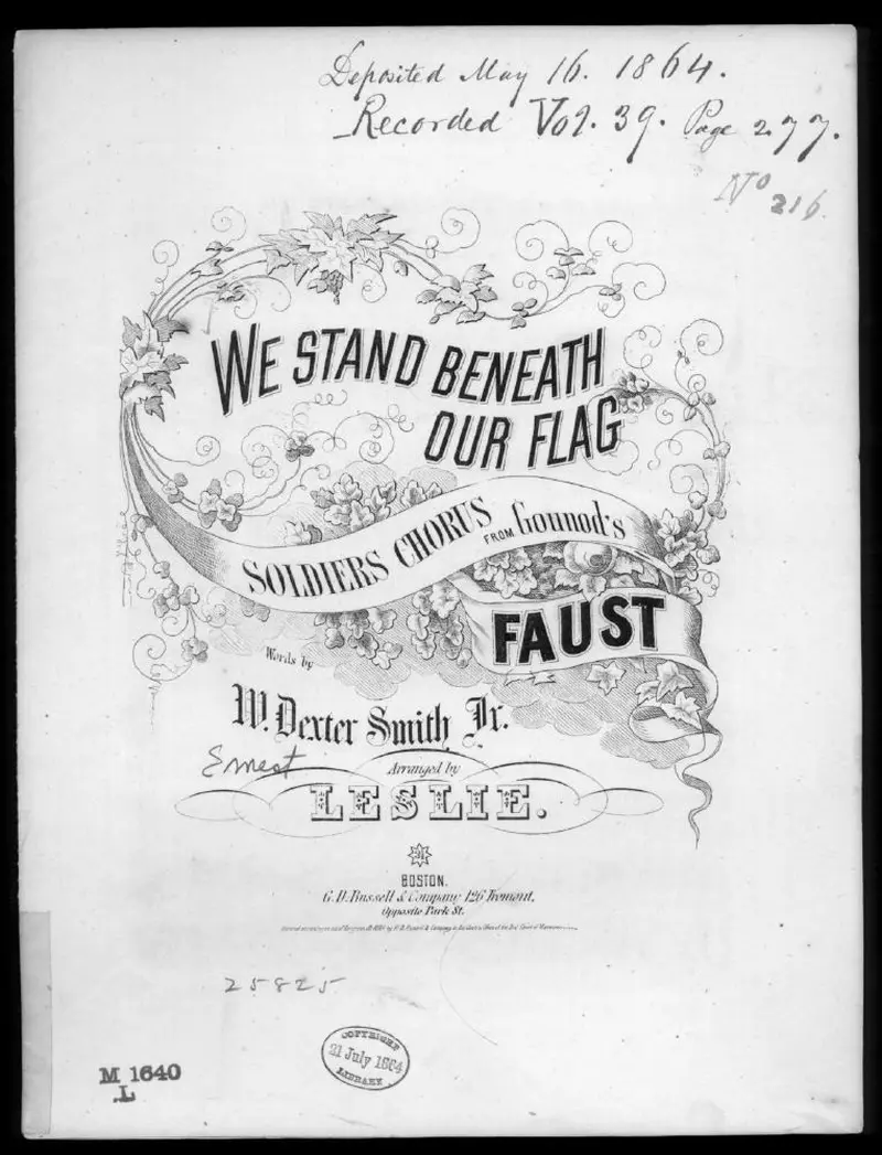 Первая страница нот «We stand beneath our flag»
