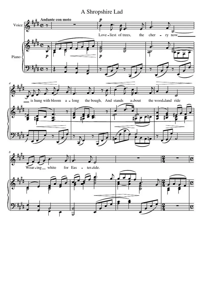 Первая страница нот «A Shropshire Lad»