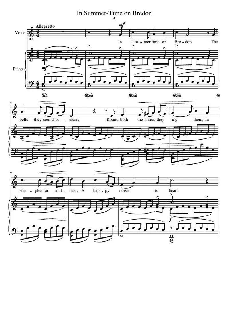 Первая страница нот «In Summer-Time on Bredon»