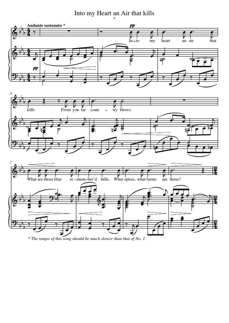 Первая страница нот «Into my Heart an Air that kills»