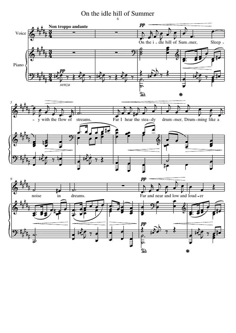 Первая страница нот «On the idle hill of Summer»