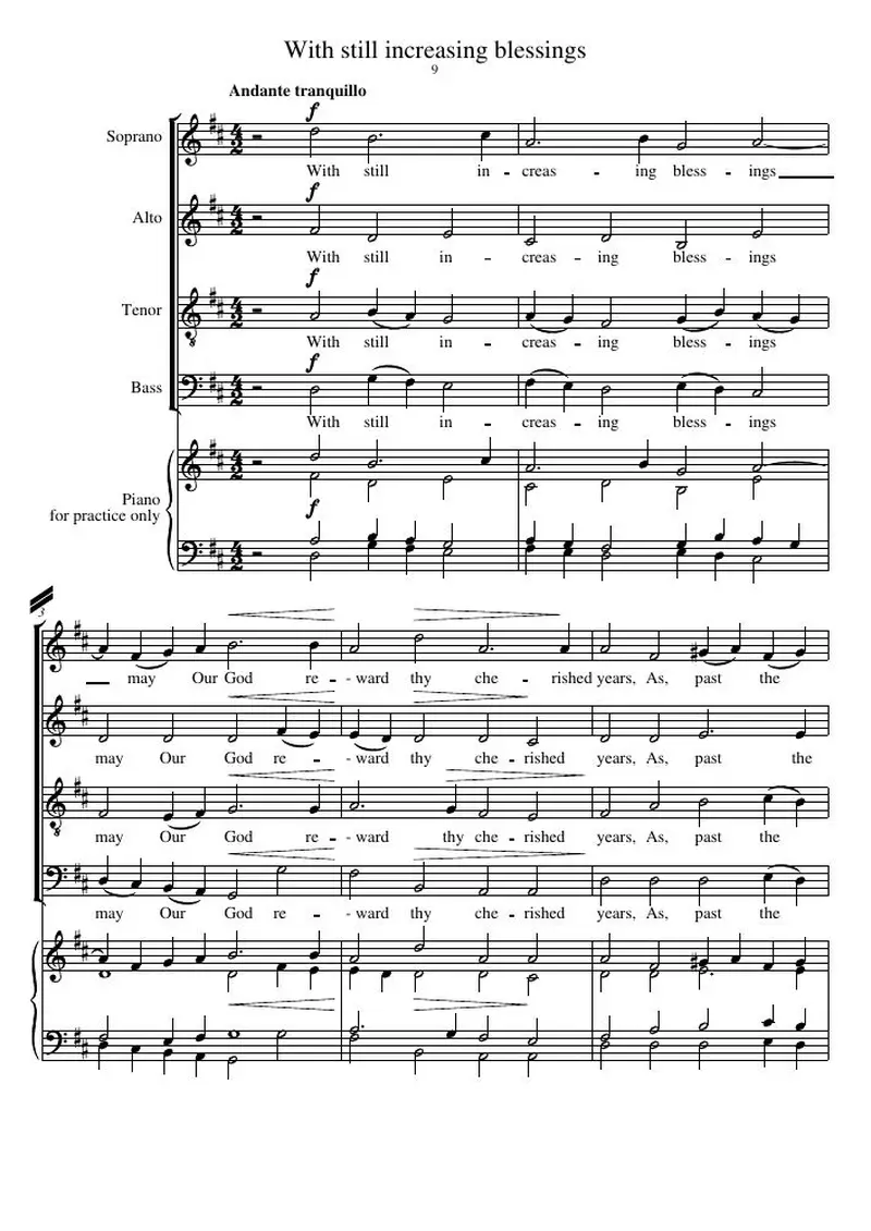 Первая страница нот «With still increasing blessings»