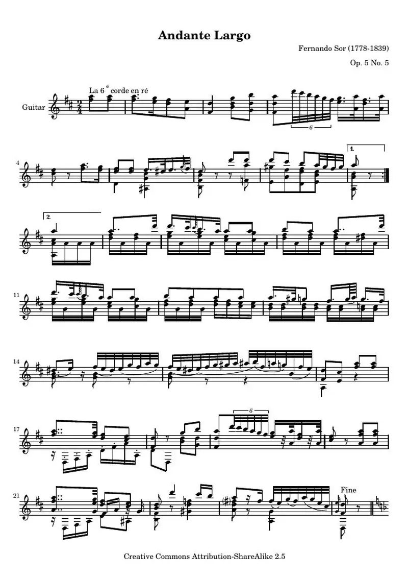Первая страница нот «Andante Largo»