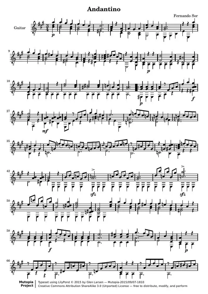 Первая страница нот «Andantino»
