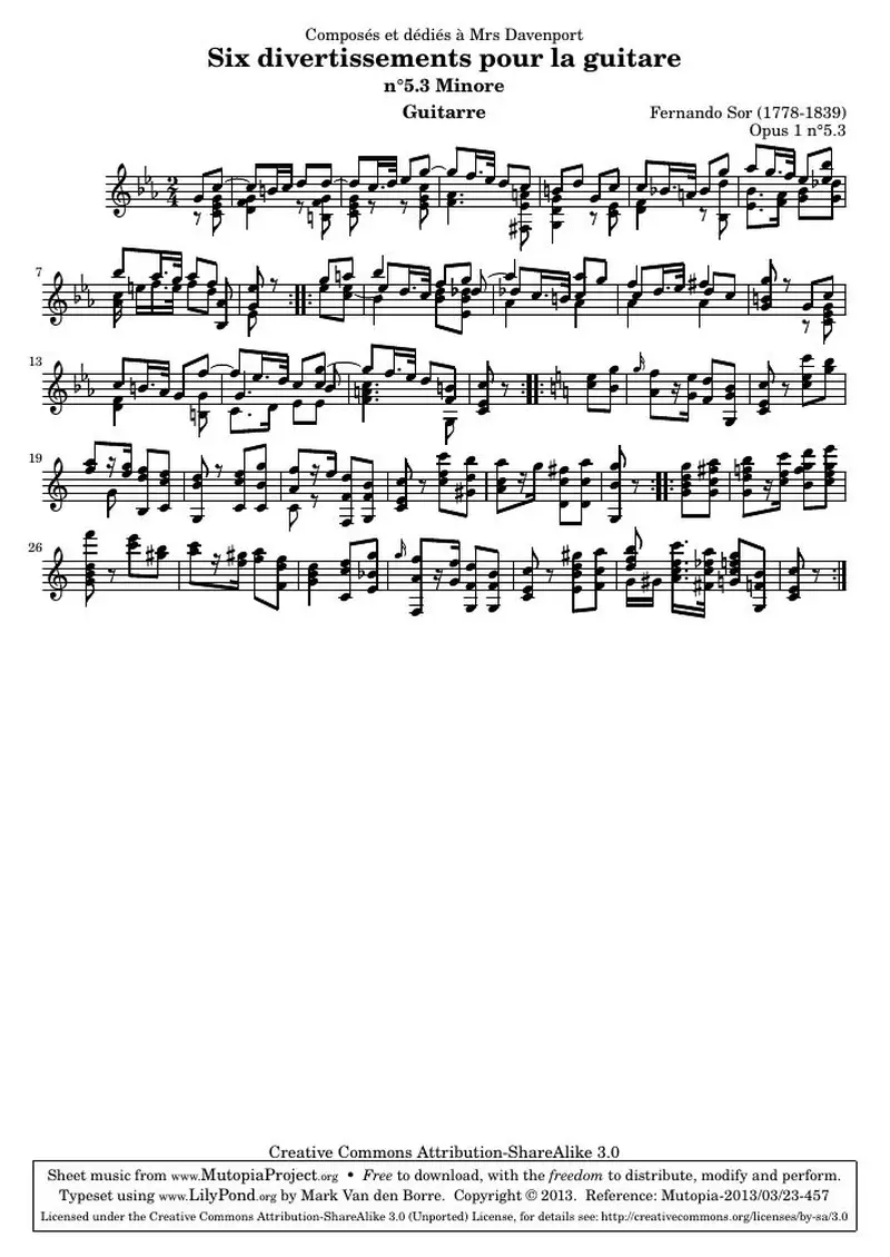 Первая страница нот «Divertissements pour la guitare, n°5.3»