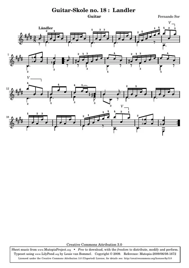 Первая страница нот «Guitar-Skole no. 18 : Landler»