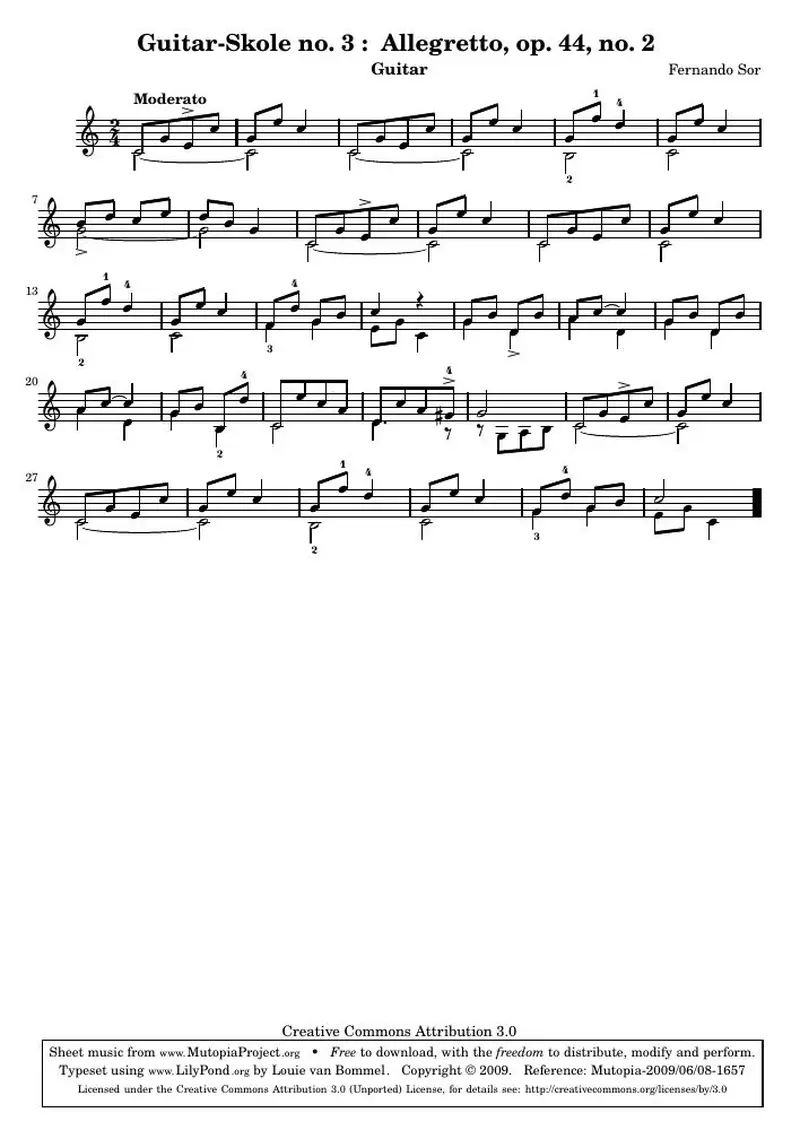 Первая страница нот «Guitar-Skole no. 3 : Allegretto, op. 44, no. 2»