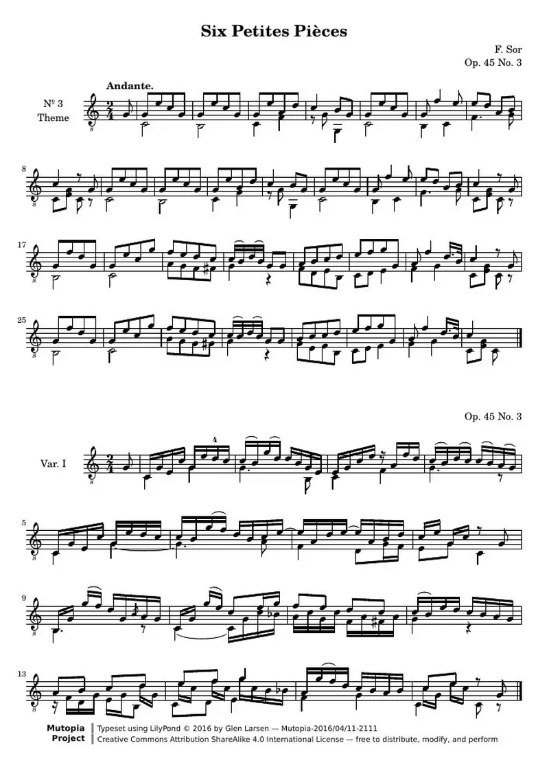 Первая страница нот «Six Petites Pièces, № 3»