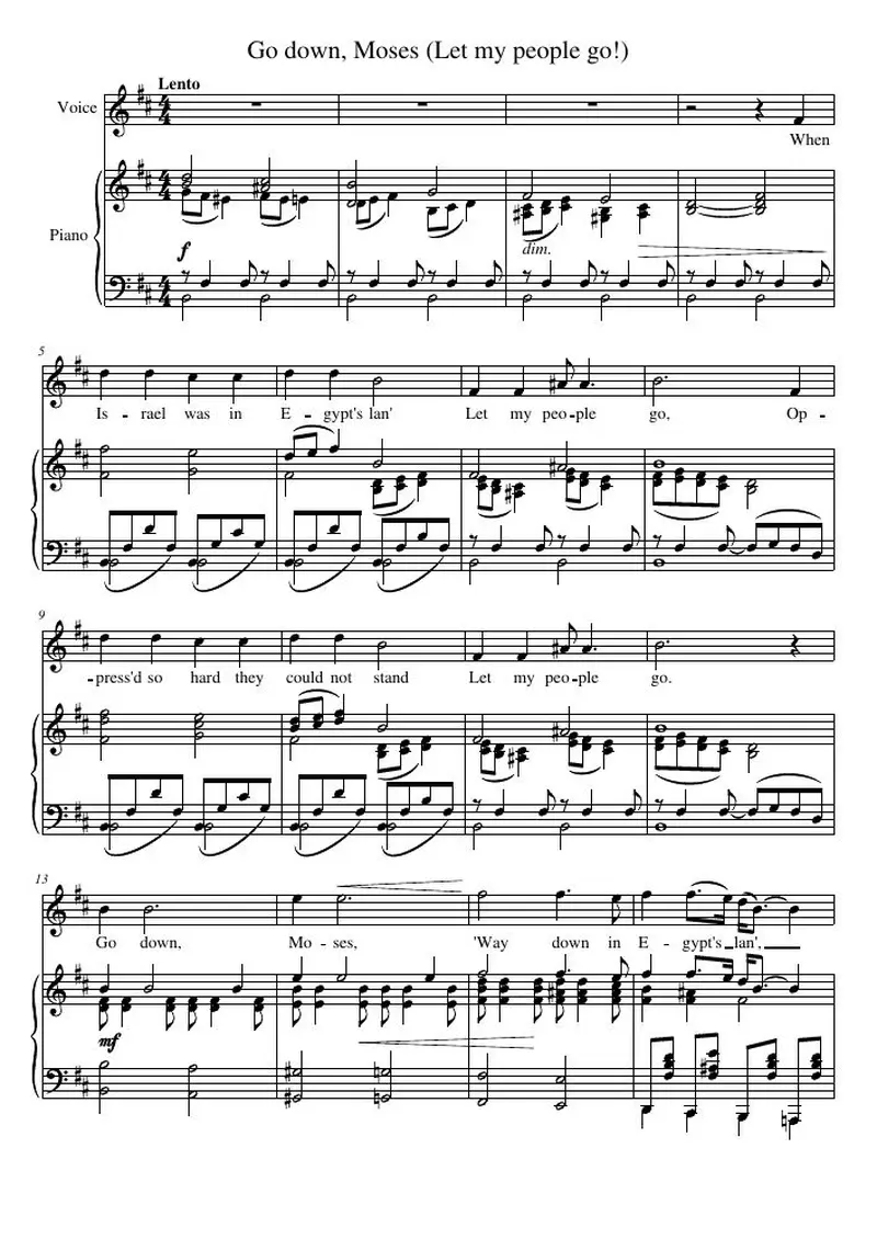Первая страница нот «Go down, Moses (Let my people go!)»