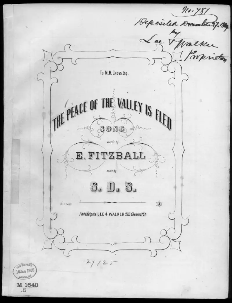 Первая страница нот «The Peace of the valley is fled»