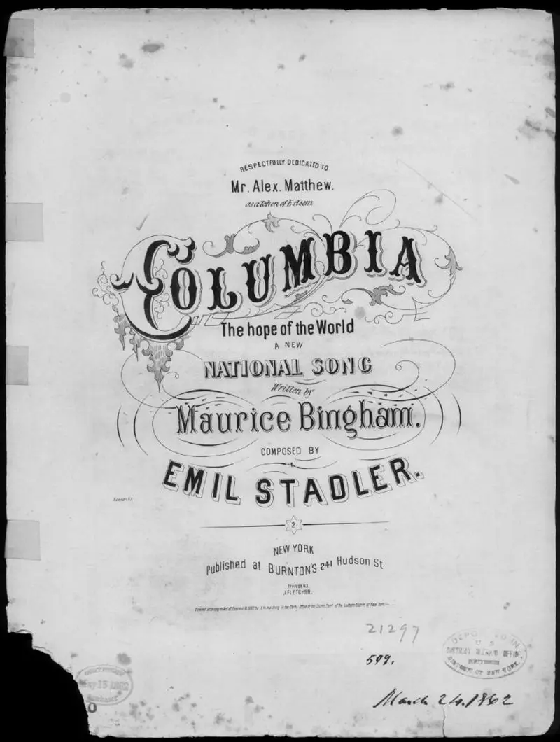 Первая страница нот «Columbia the hope of the world»