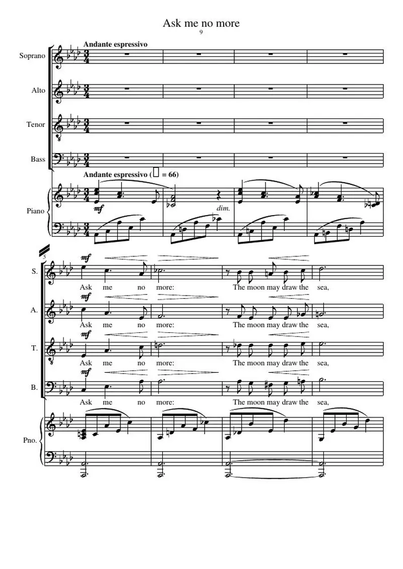 Первая страница нот «Ask me no more»
