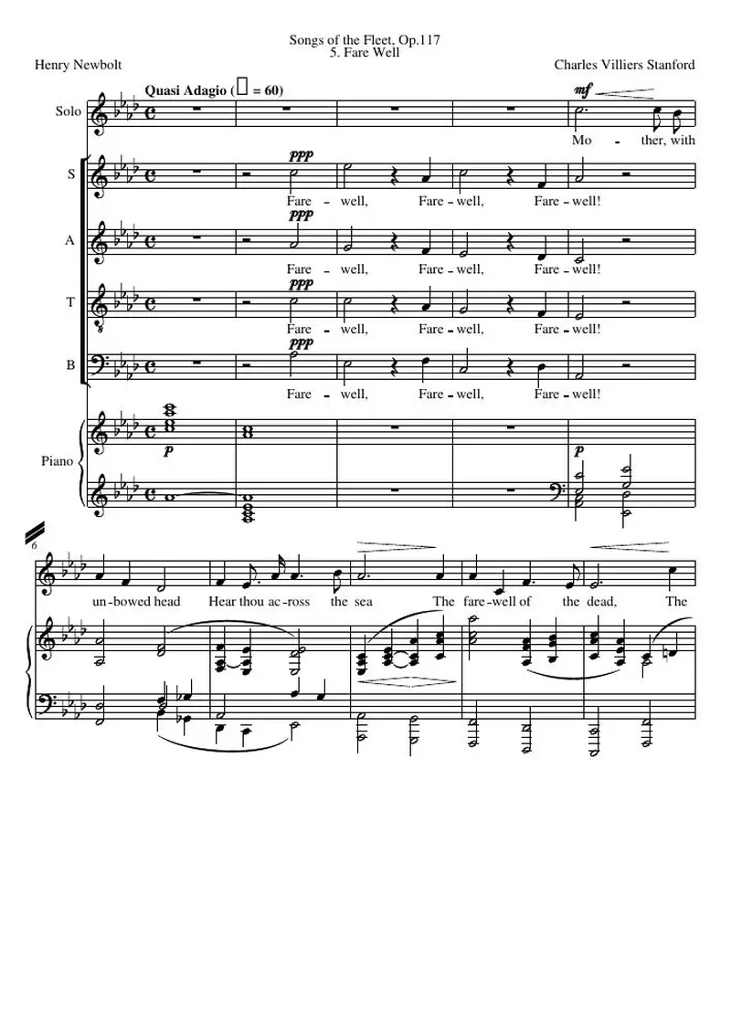 Первая страница нот «Fare Well»