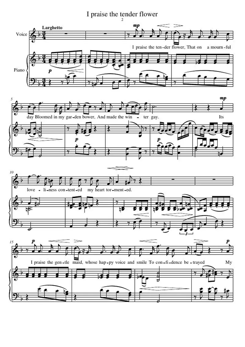 Первая страница нот «I praise the tender flower»